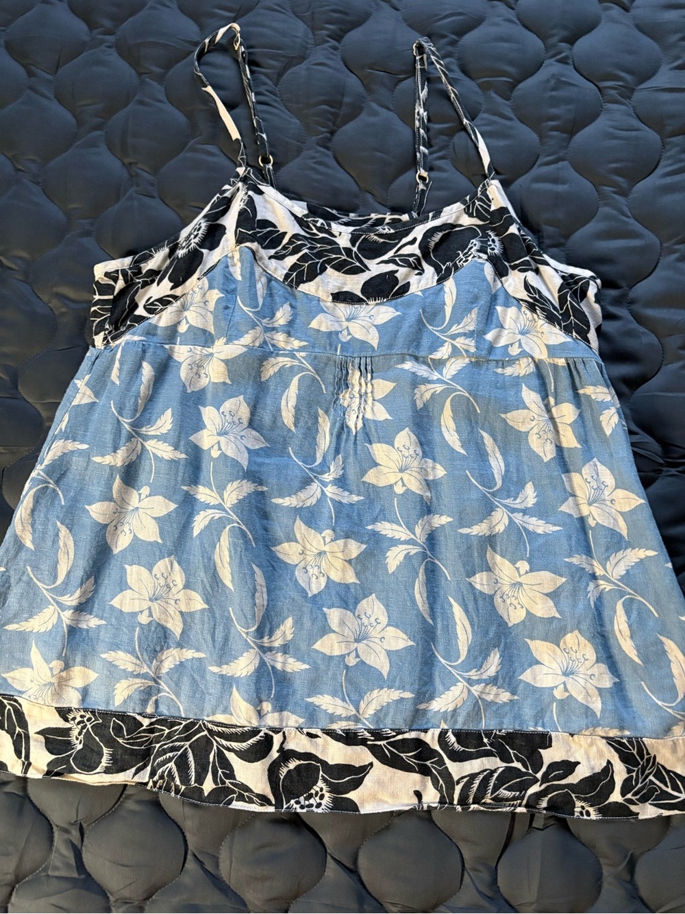 GAP Linen Blue and Black Floral Spaghetti Strap Camisole